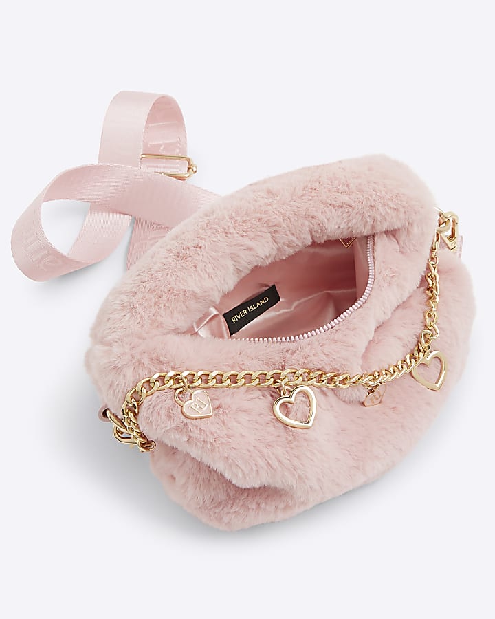 Girls Pink Faux Fur Chain Grab Bag