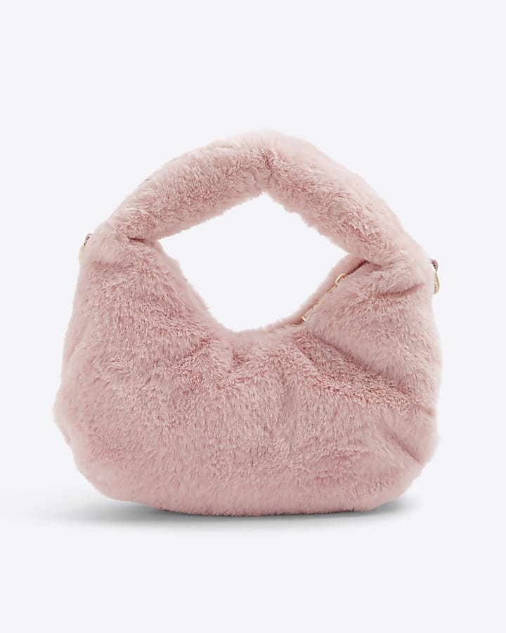 Girls Pink Faux Fur Chain Grab Bag