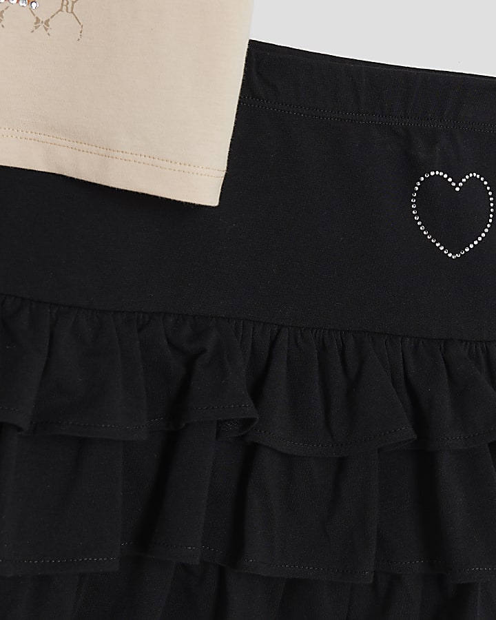 Girls Black Girl T-Shirt And Skirt Set