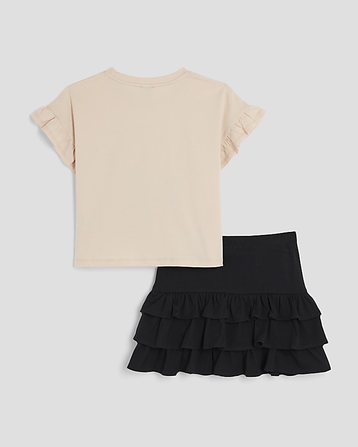 Girls Black Girl T-Shirt And Skirt Set