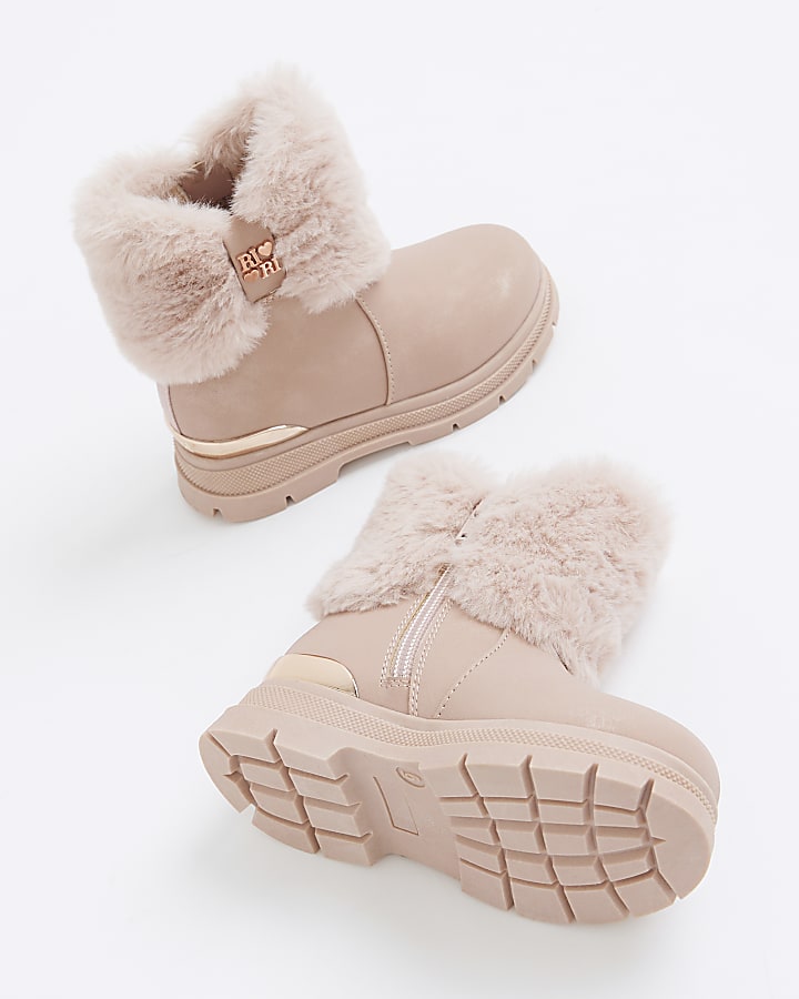 Mini Girls Pink Heart Bow Fur Boots