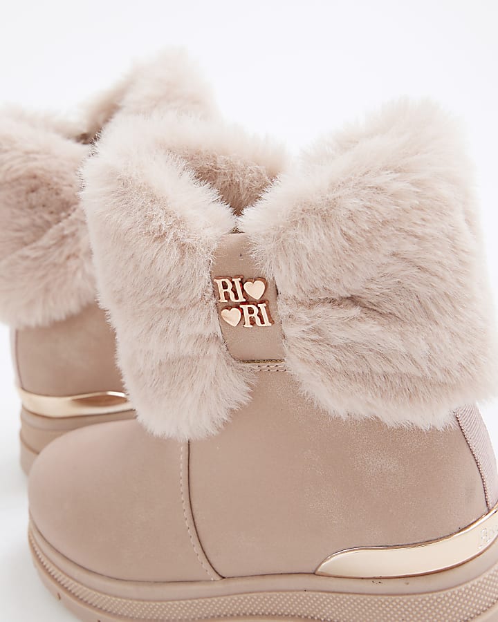 Mini Girls Pink Heart Bow Fur Boots