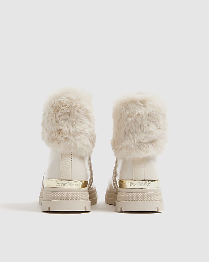 Mini Girls Cream Lace Up Boots