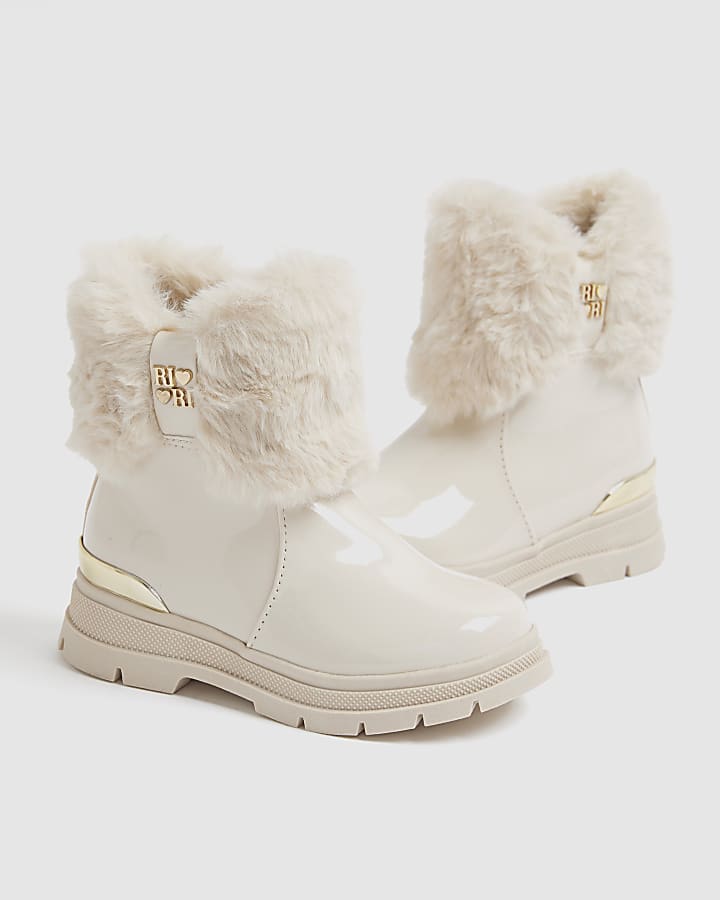 Mini Girls Cream Lace Up Boots