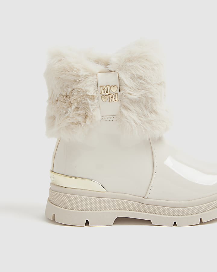 Mini Girls Cream Lace Up Boots