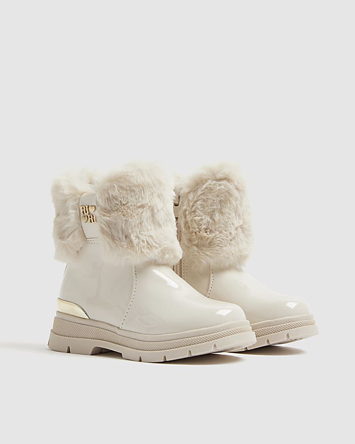 Mini Girls Cream Lace Up Boots