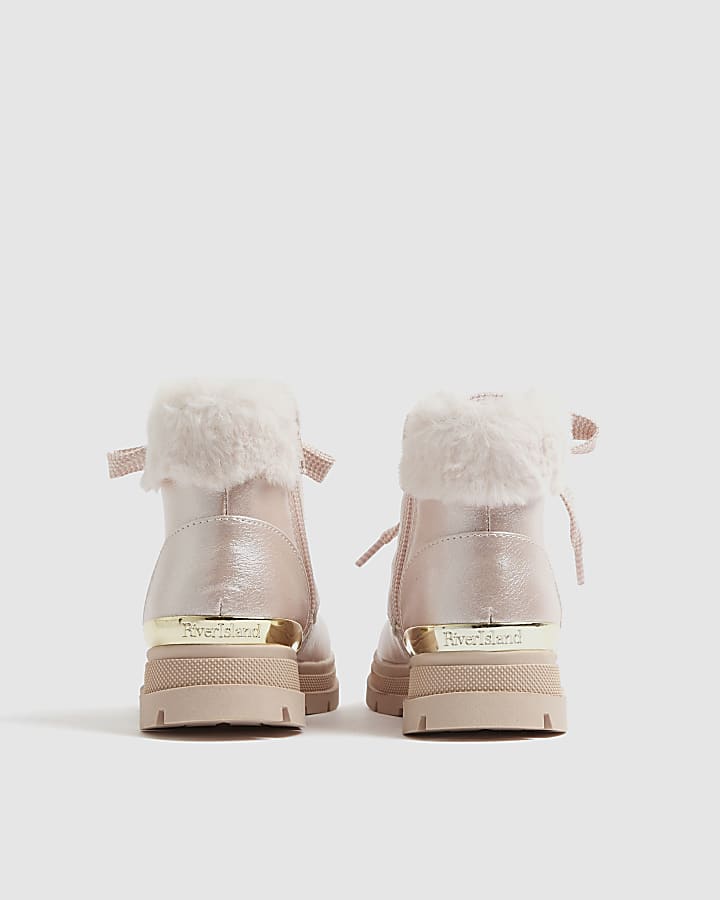 Mini Girls Pink Lace Up Boots
