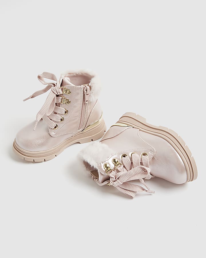 Mini Girls Pink Lace Up Boots