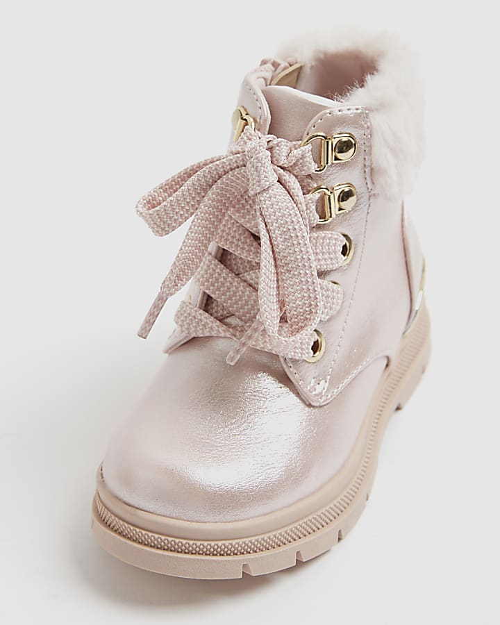 Mini Girls Pink Lace Up Boots