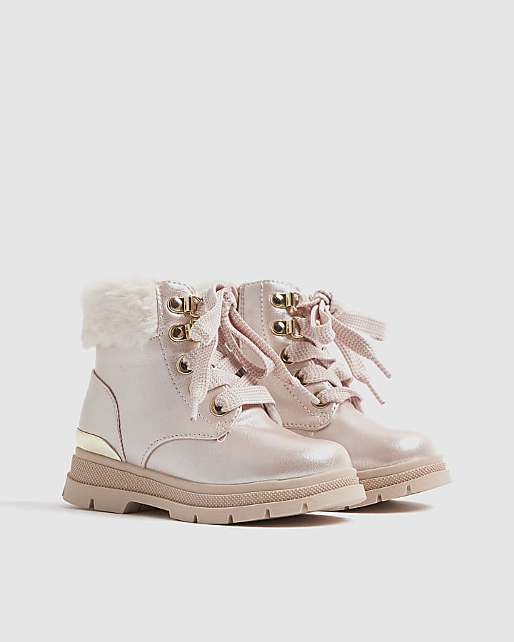 Mini Girls Pink Lace Up Boots
