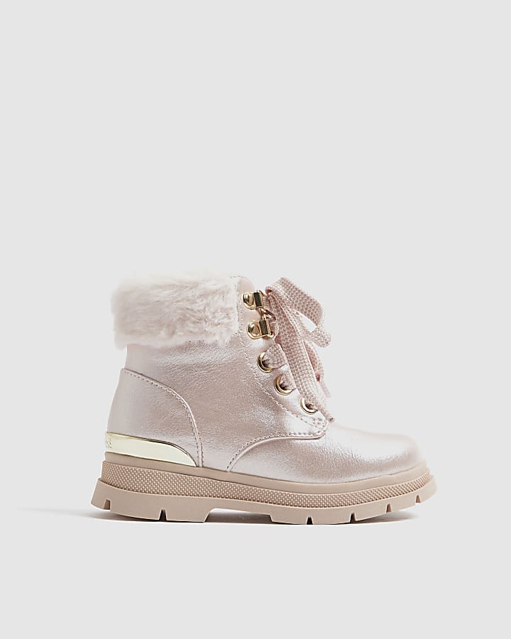 Mini Girls Pink Lace Up Boots