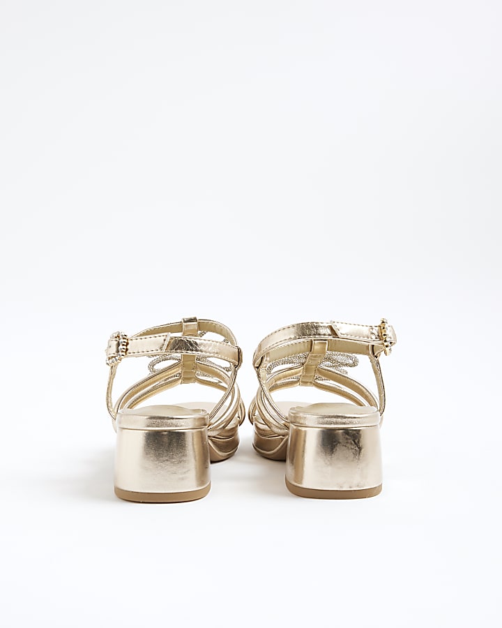 Girls Gold Triple Bow Heeled Sandals