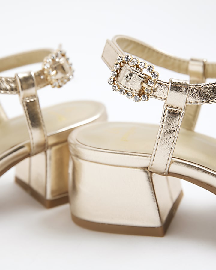 Girls Gold Triple Bow Heeled Sandals