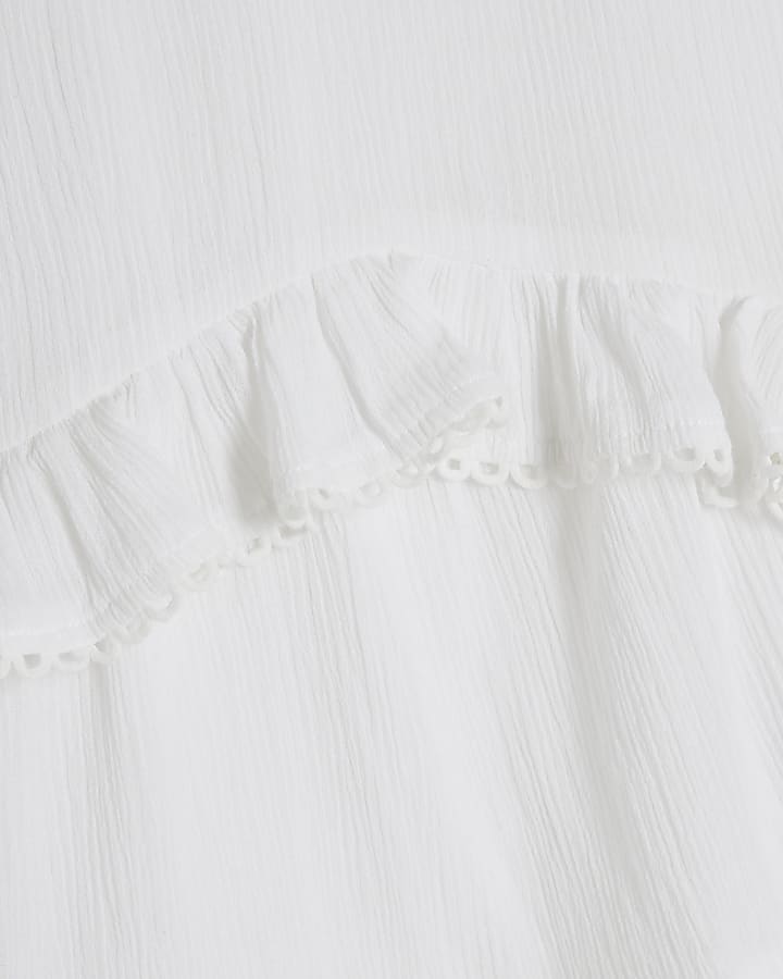 Girls White Tiered Lace Trim Frill Dress
