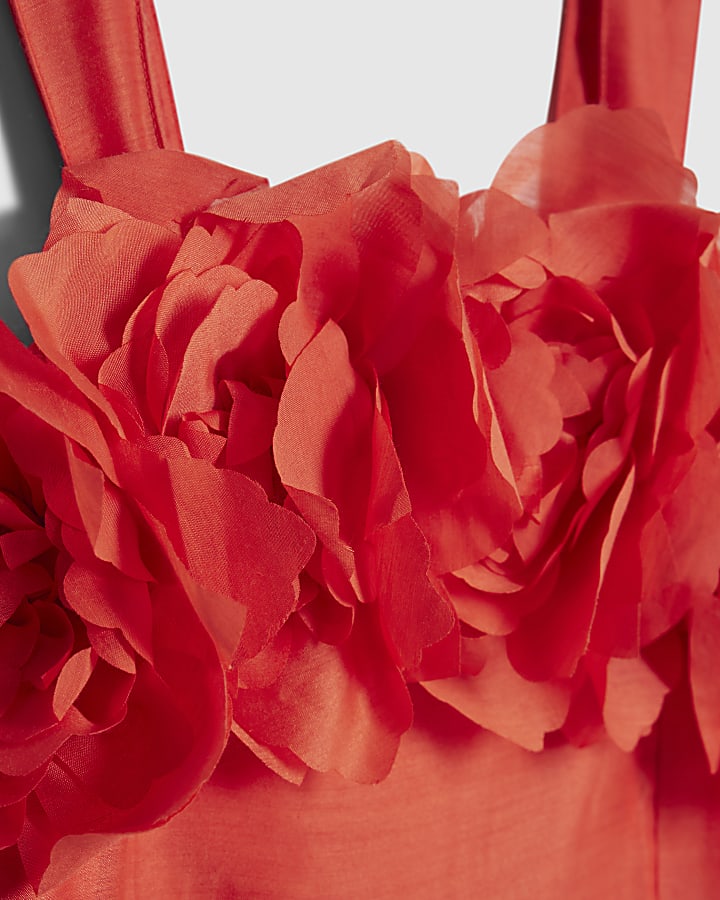 Girls Orange 3D Flower Mini Shift Dress