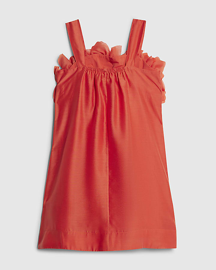 Girls Orange 3D Flower Mini Shift Dress
