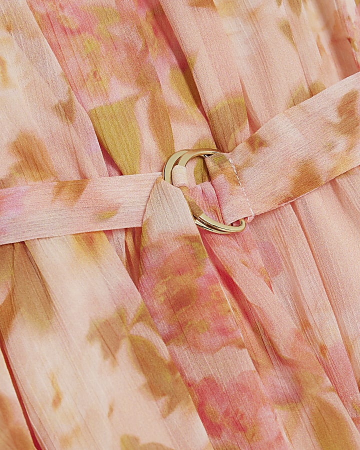 Girls Pink Halter Neck Floral Dress