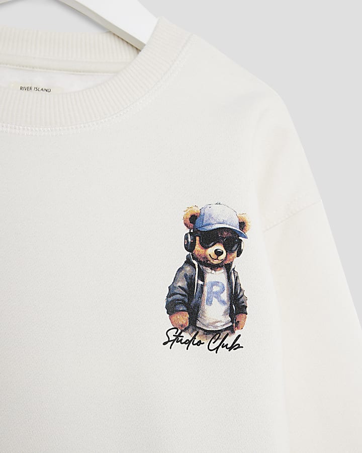 Mini Boys Cream Graffiti Bear Sweatshirt Set