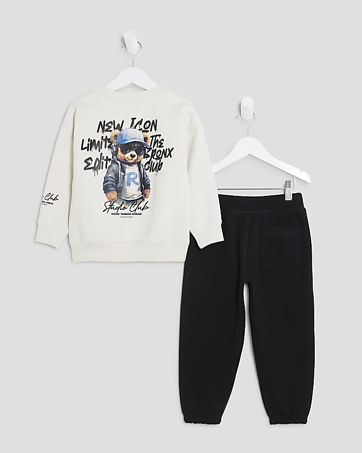 Mini Boys Cream Graffiti Bear Sweatshirt Set
