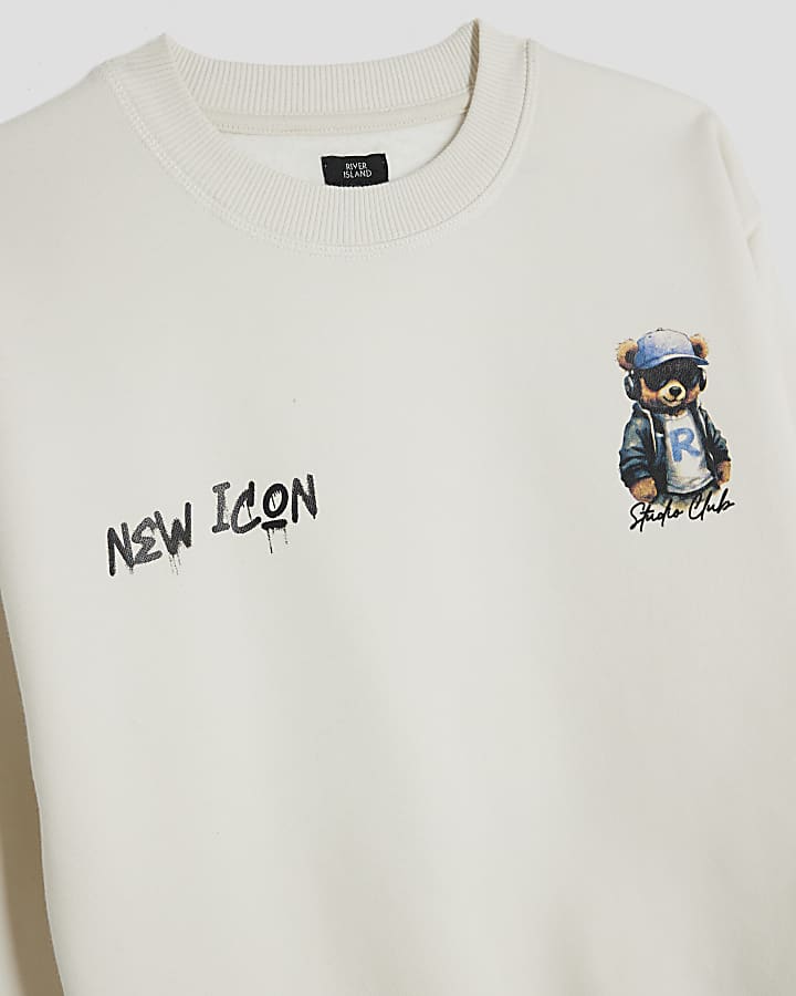 Boys Cream Graffiti Bear Sweatshirt Set