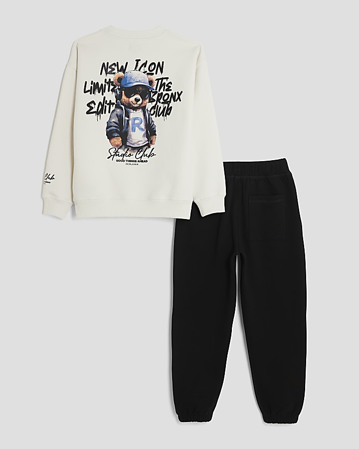Boys Cream Graffiti Bear Sweatshirt Set