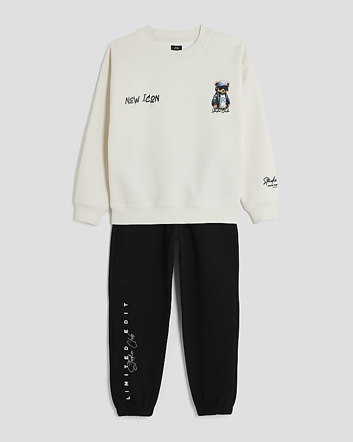 Boys Cream Graffiti Bear Sweatshirt Set