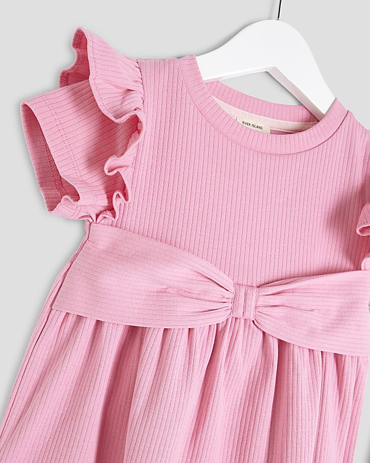 Mini Girls Pink Bow Peplum Top Set
