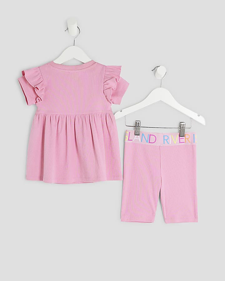 Mini Girls Pink Bow Peplum Top Set