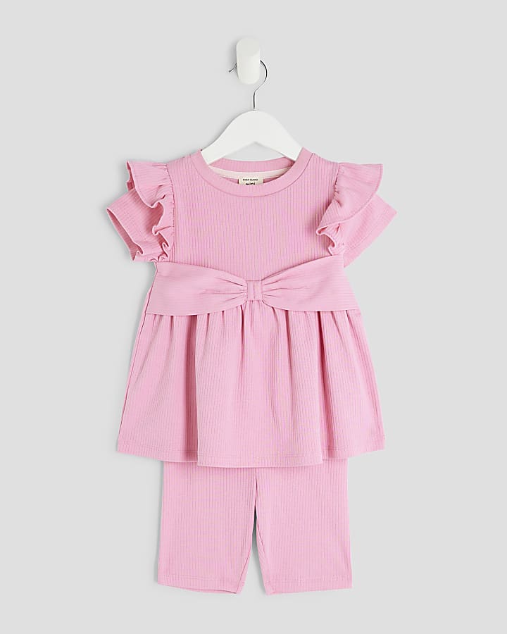 Mini Girls Pink Bow Peplum Top Set