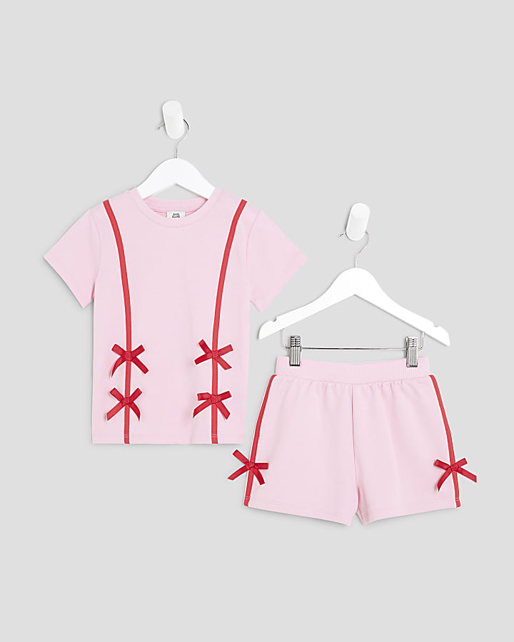 Mini Girls Pink Bow T-Shirt Set