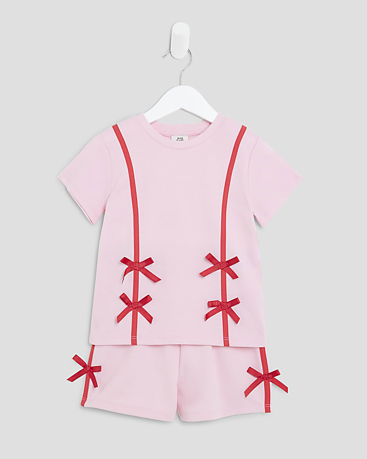 Mini Girls Pink Bow T-Shirt Set