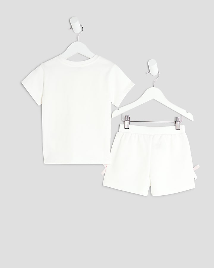 Mini Girls Cream Bow T-Shirt Set