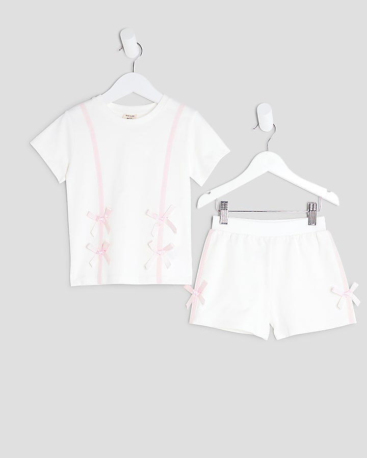 Mini Girls Cream Bow T-Shirt Set