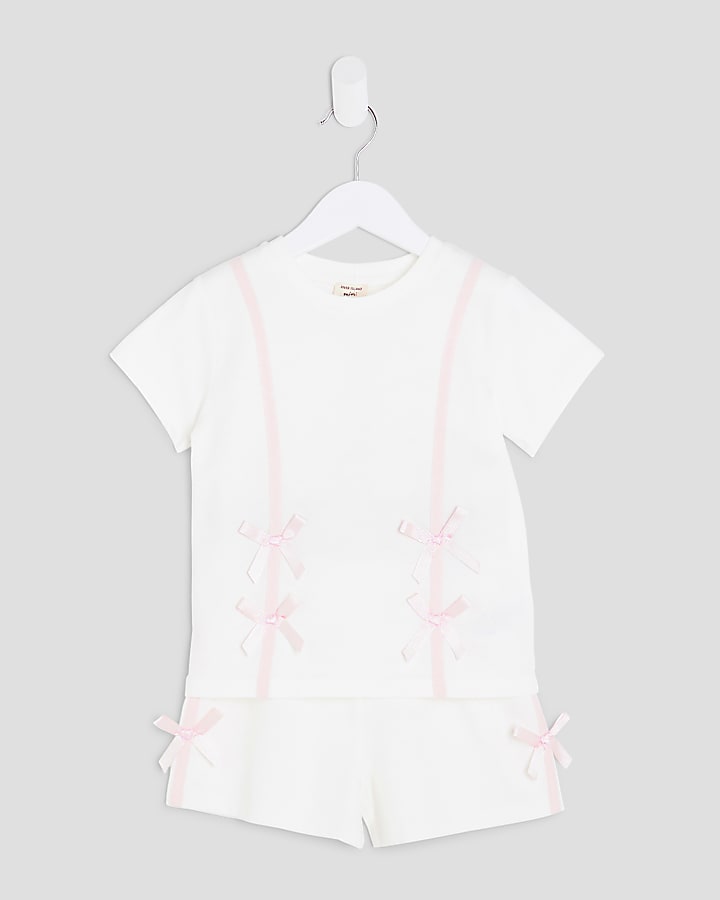 Mini Girls Cream Bow T-Shirt Set