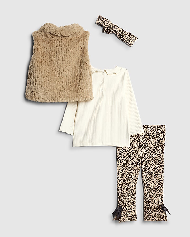 Baby Girls Beige Leopard Leggings Set