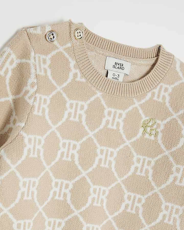 Baby Boys Beige RI Monogram Jumper Set