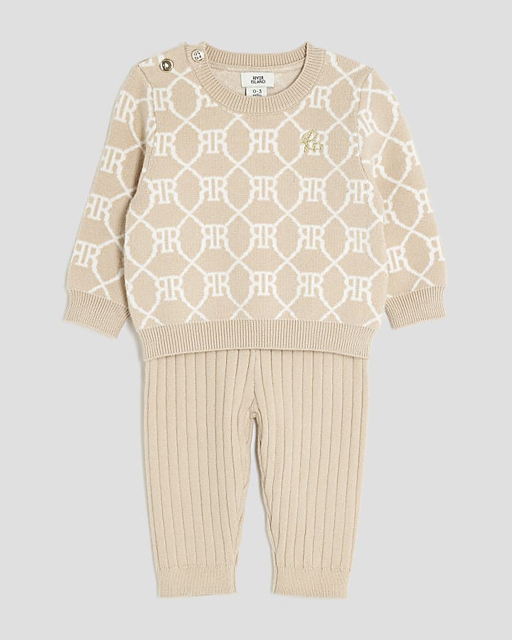 Baby Boys Beige RI Monogram Jumper Set