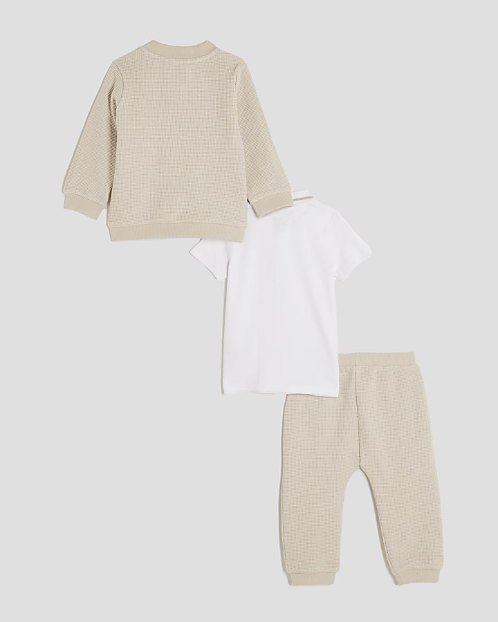 Baby boys Beige bomber jacket 3 piece Set