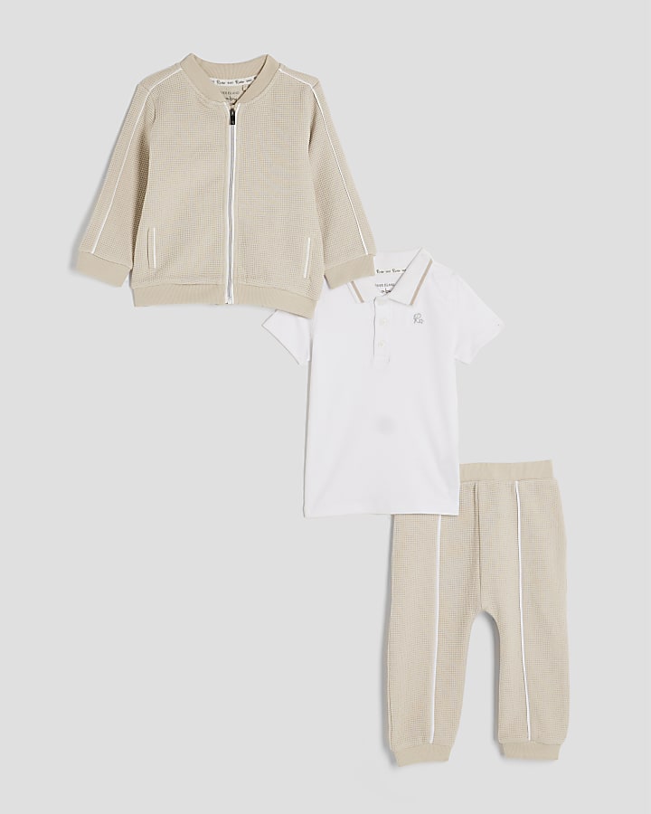 Baby boys Beige bomber jacket 3 piece Set