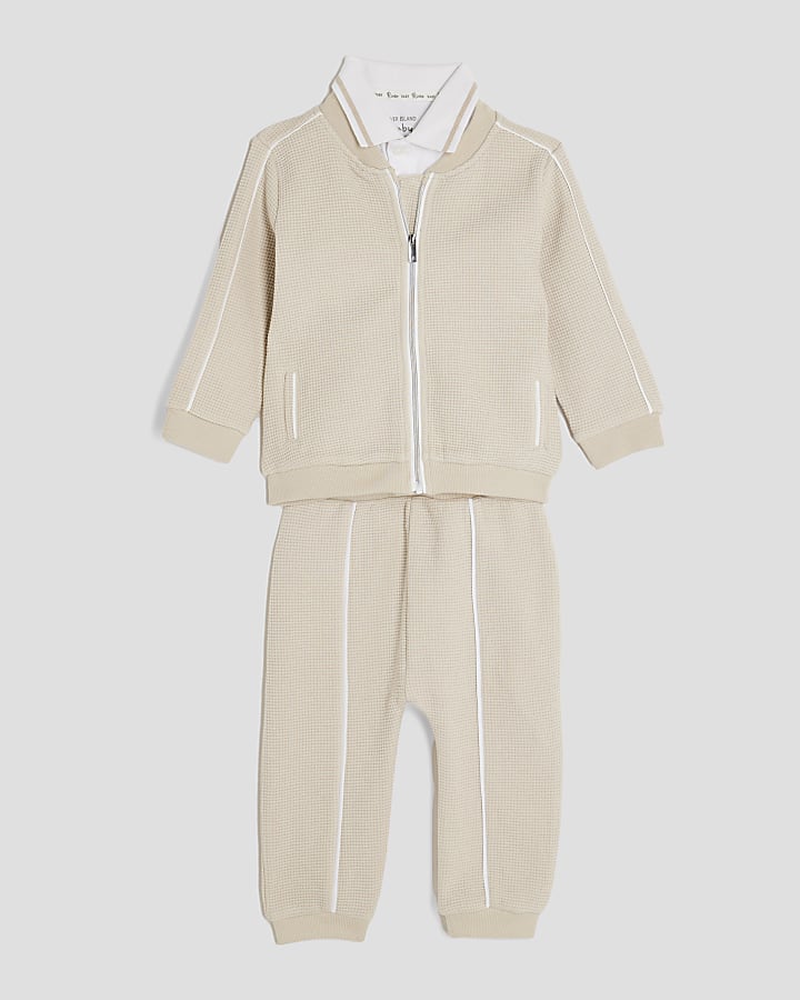 Baby boys Beige bomber jacket 3 piece Set