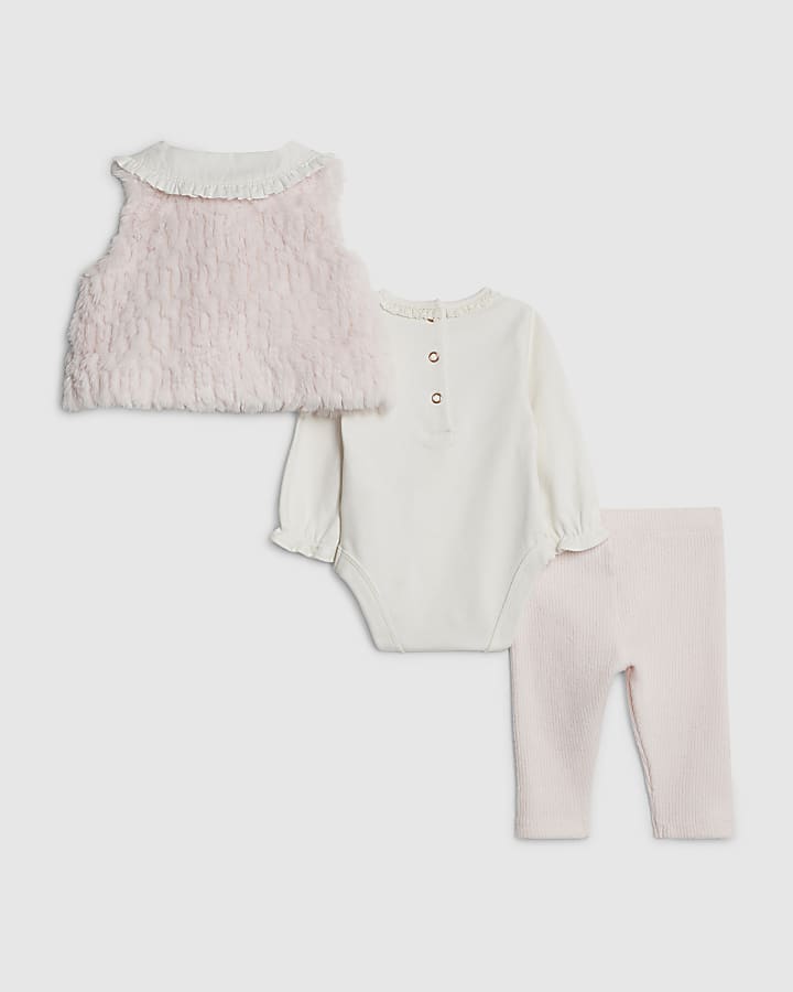 Baby Girls Pink Faux Fur Gilet Set