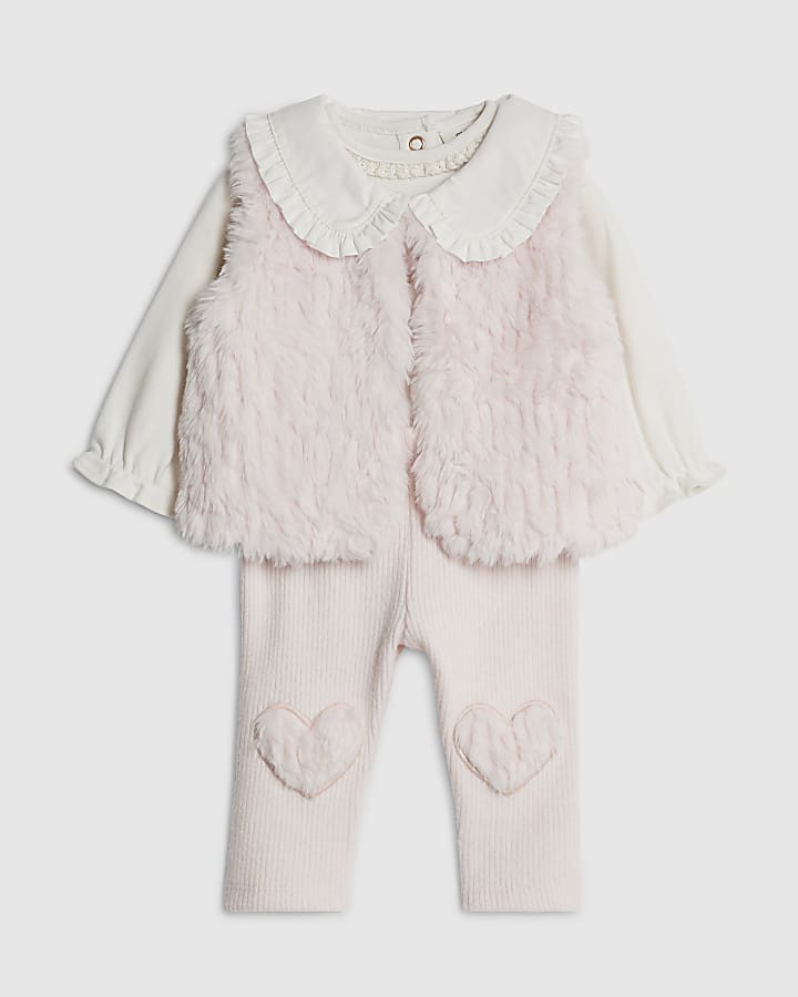 Baby Girls Pink Faux Fur Gilet Set