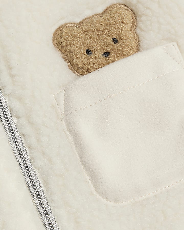 Baby Boys Ecru Bear Borg Gilet Set