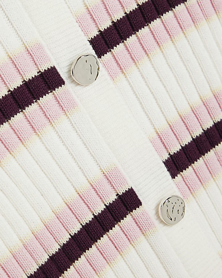Mini Girls Cream Knitted Striped Cardigan