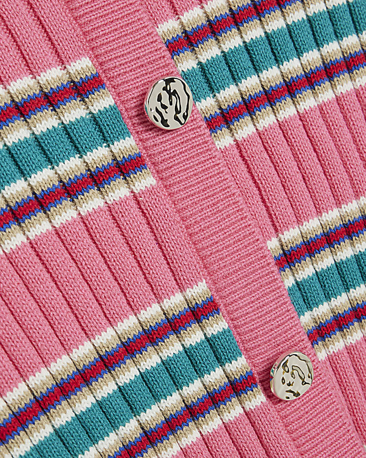 Mini Girls Pink Knitted Striped Cardigan
