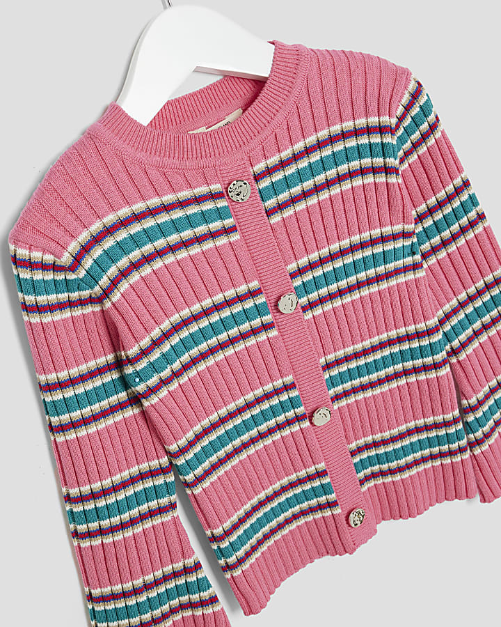 Mini Girls Pink Knitted Striped Cardigan