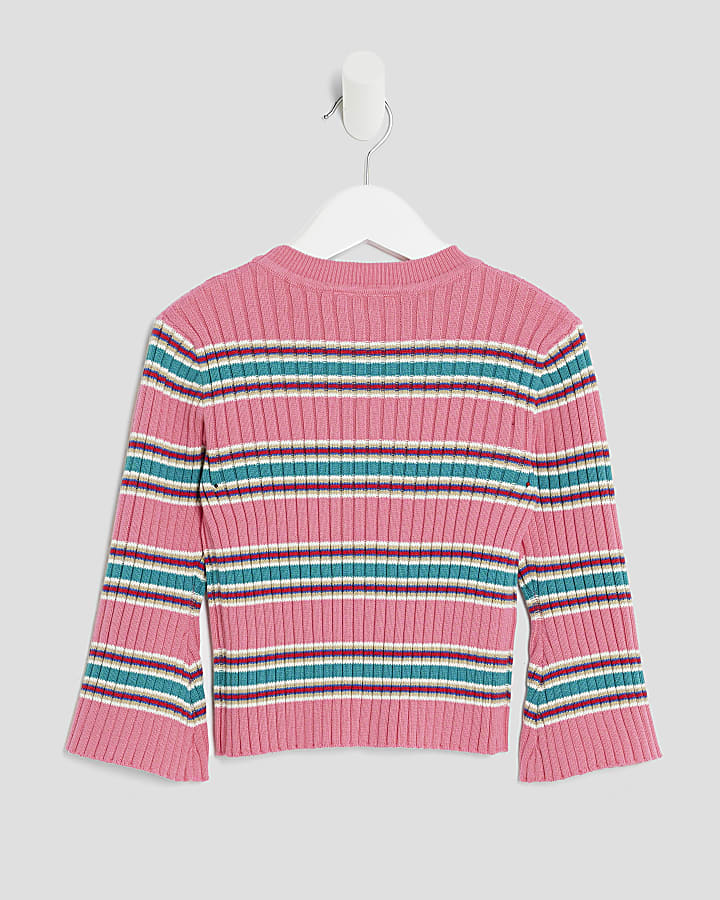 Mini Girls Pink Knitted Striped Cardigan