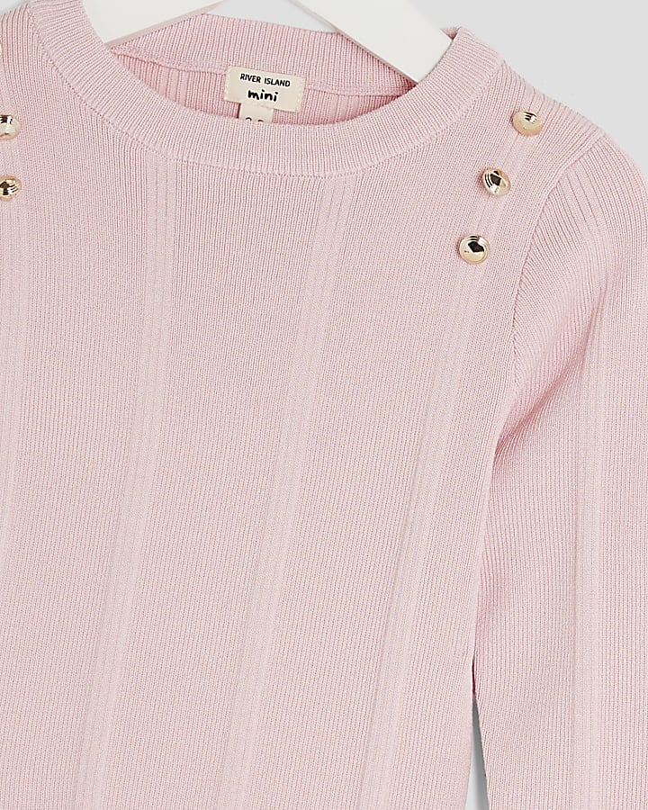 Mini Girls Pink Button Detail Top Set
