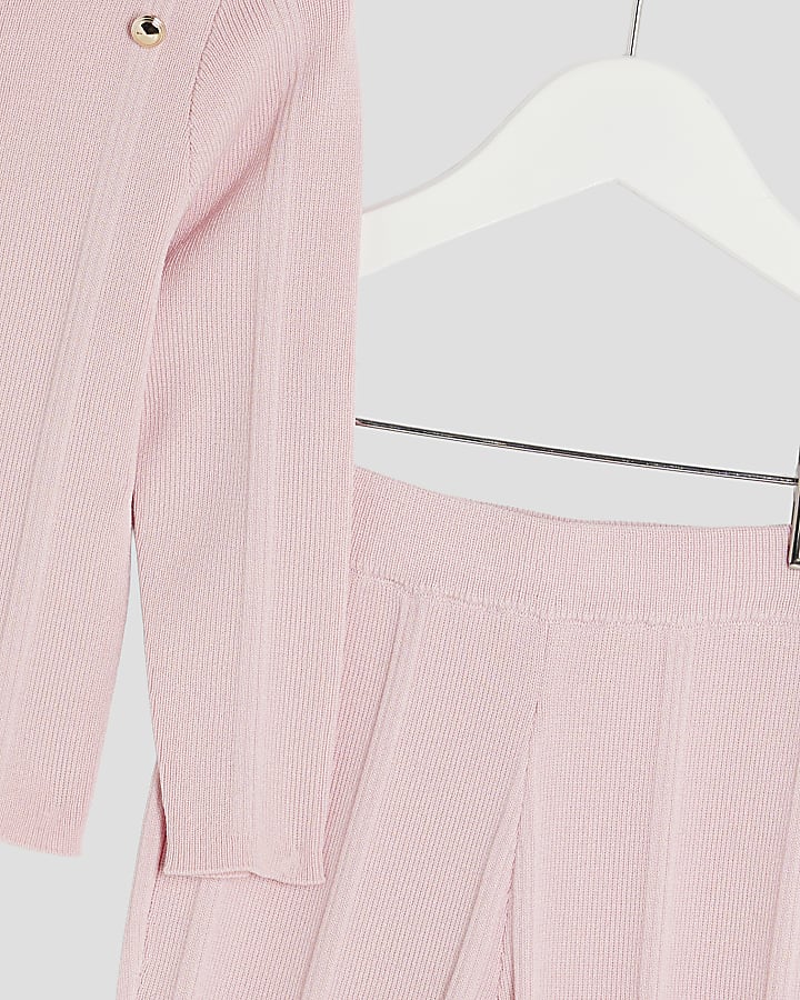 Mini Girls Pink Button Detail Top Set