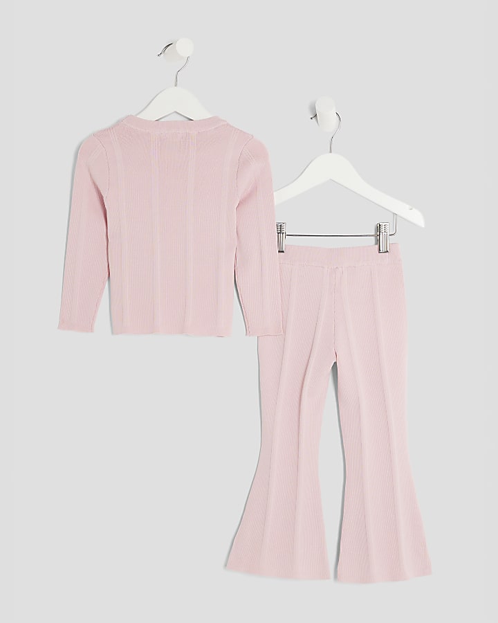 Mini Girls Pink Button Detail Top Set